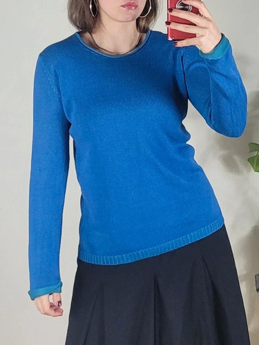 Blauer strickpullover langarm - blauer,